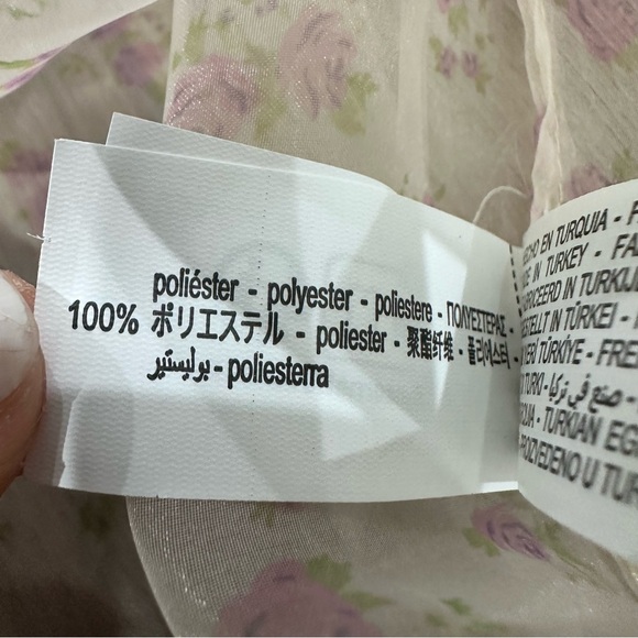 Zara organza sheer floral oversized collared button down small white pink - Picture 8 of 8